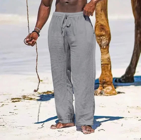 Women Cotton Linen Full Length Casual Pants With Drawstring Waist Hawaiian