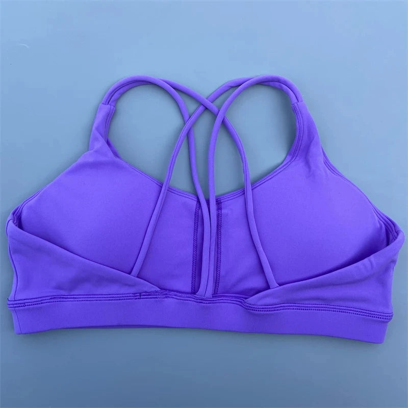 Solid Color Soft High Strength Women Cross Fitness Bra With Chest Pad