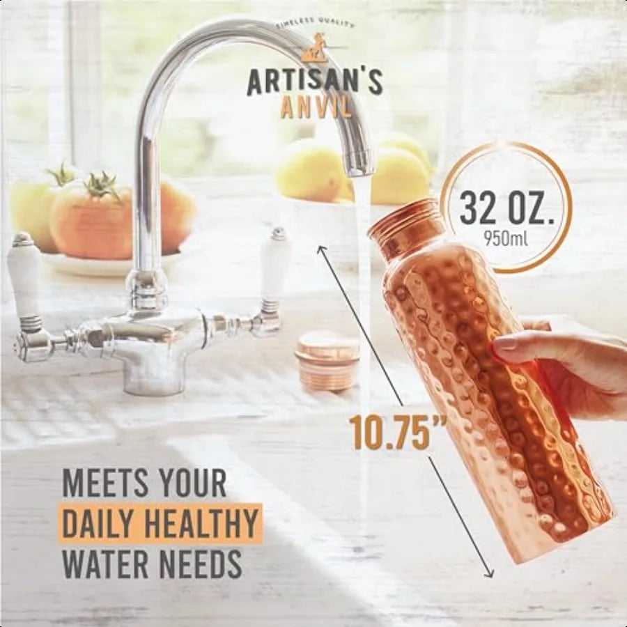 Copper Water Bottle 32oz Pure Copper Drinking Bottle For Everyday Hydration And Wellness