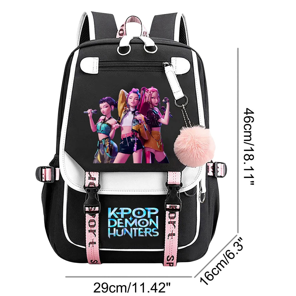 KPop Movie Print School Backpack With USB Port Laptop Bag