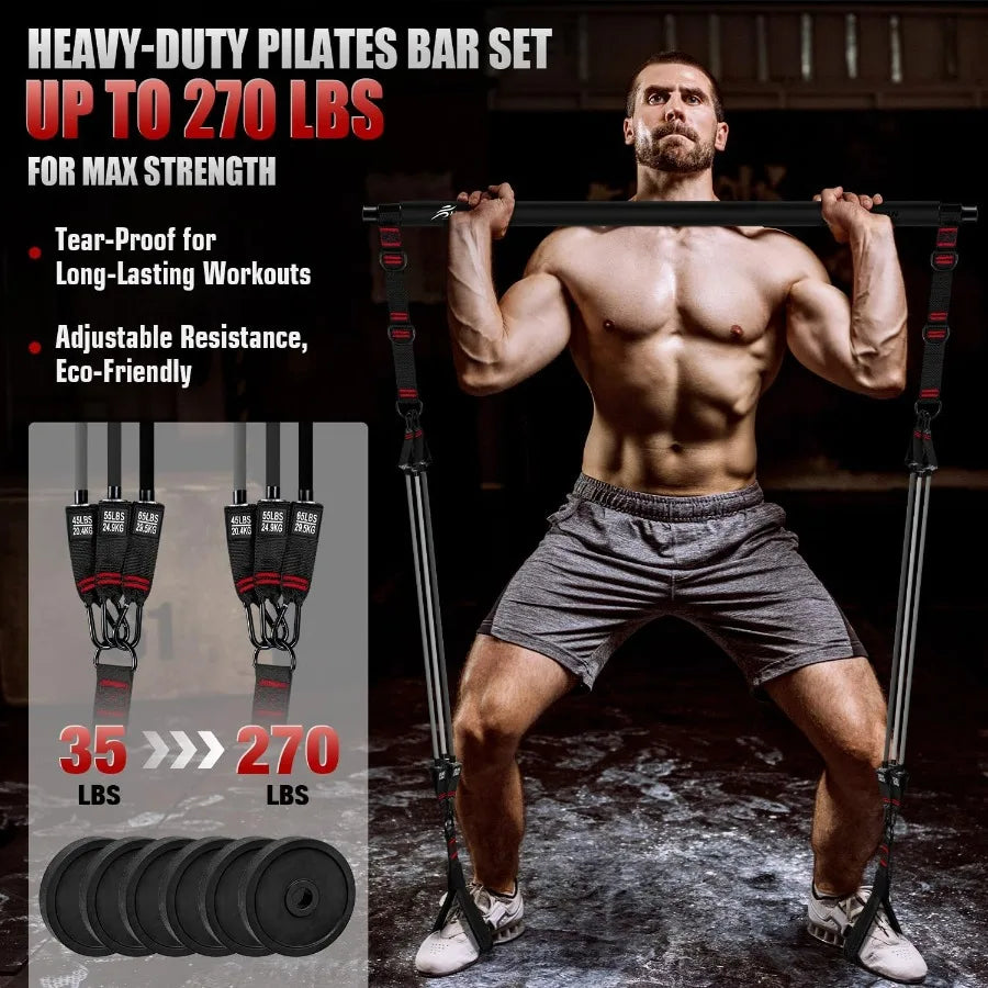 Pilates Bar Kit With Resistance Bands Heavy Duty Workout Equipment