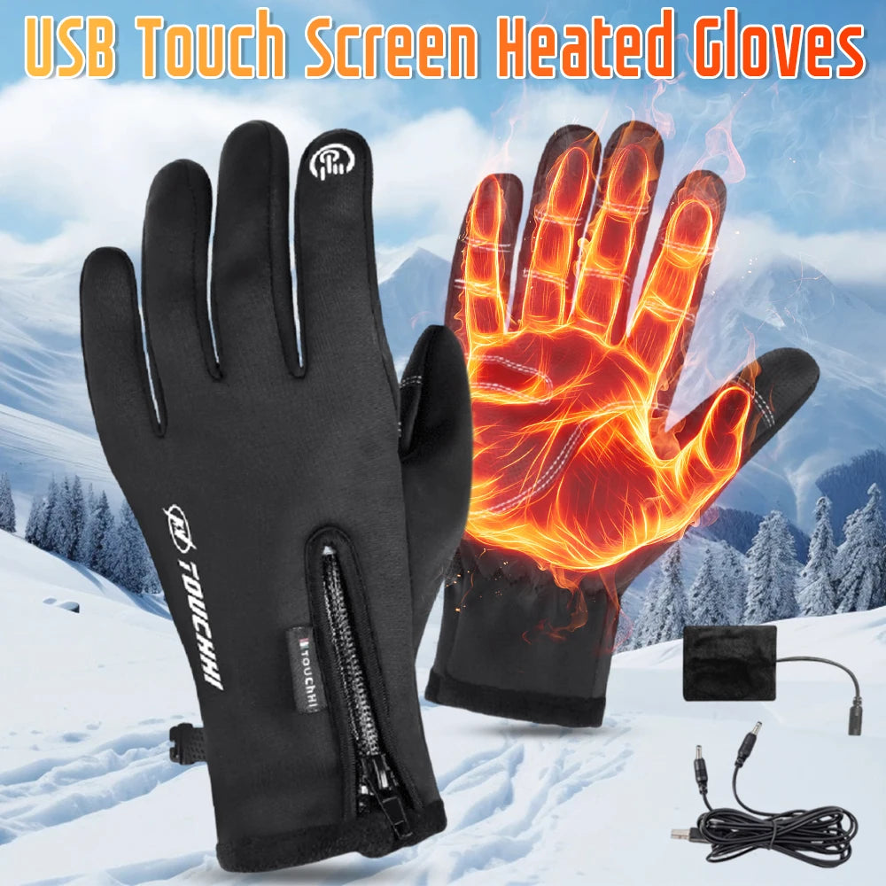 USB Heated Winter Gloves Cycling Running Driving Touch Screen Nonslip