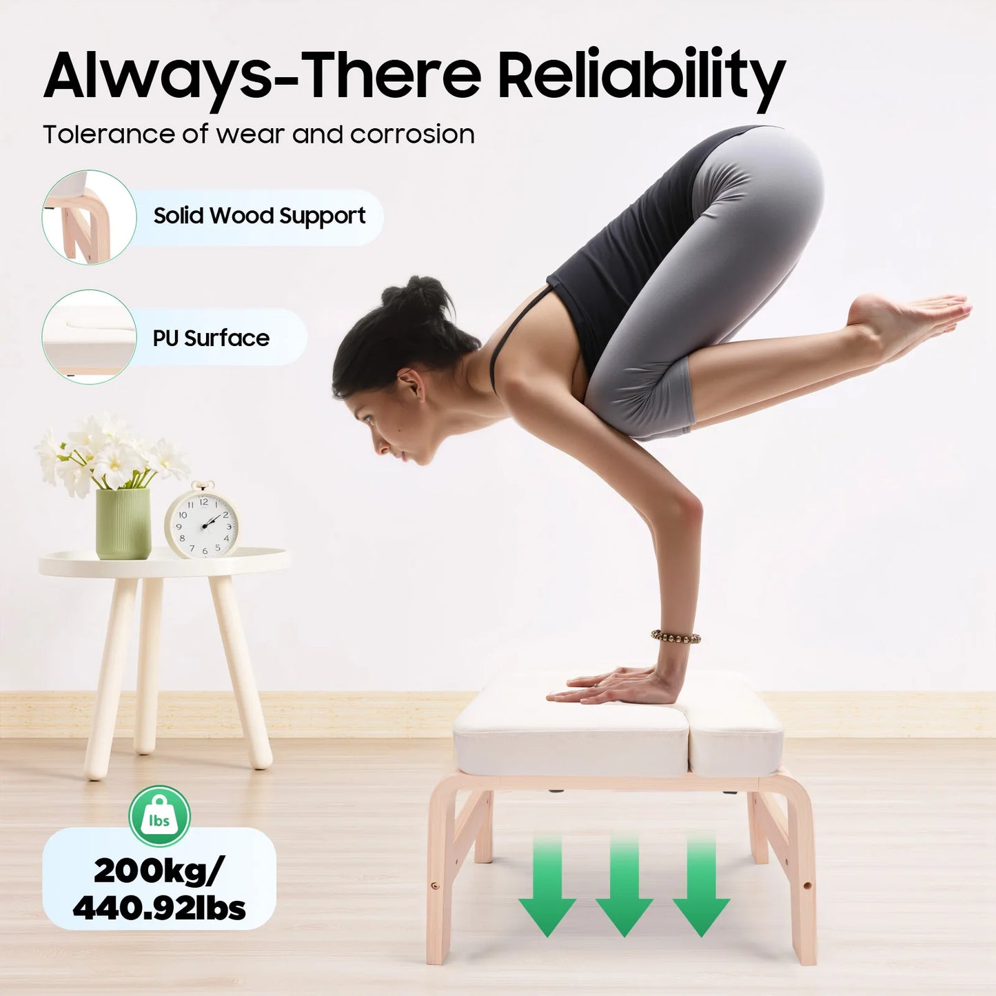 Wood Yoga Headstand Bench Stool Inversion Chair Supports 440Lbs