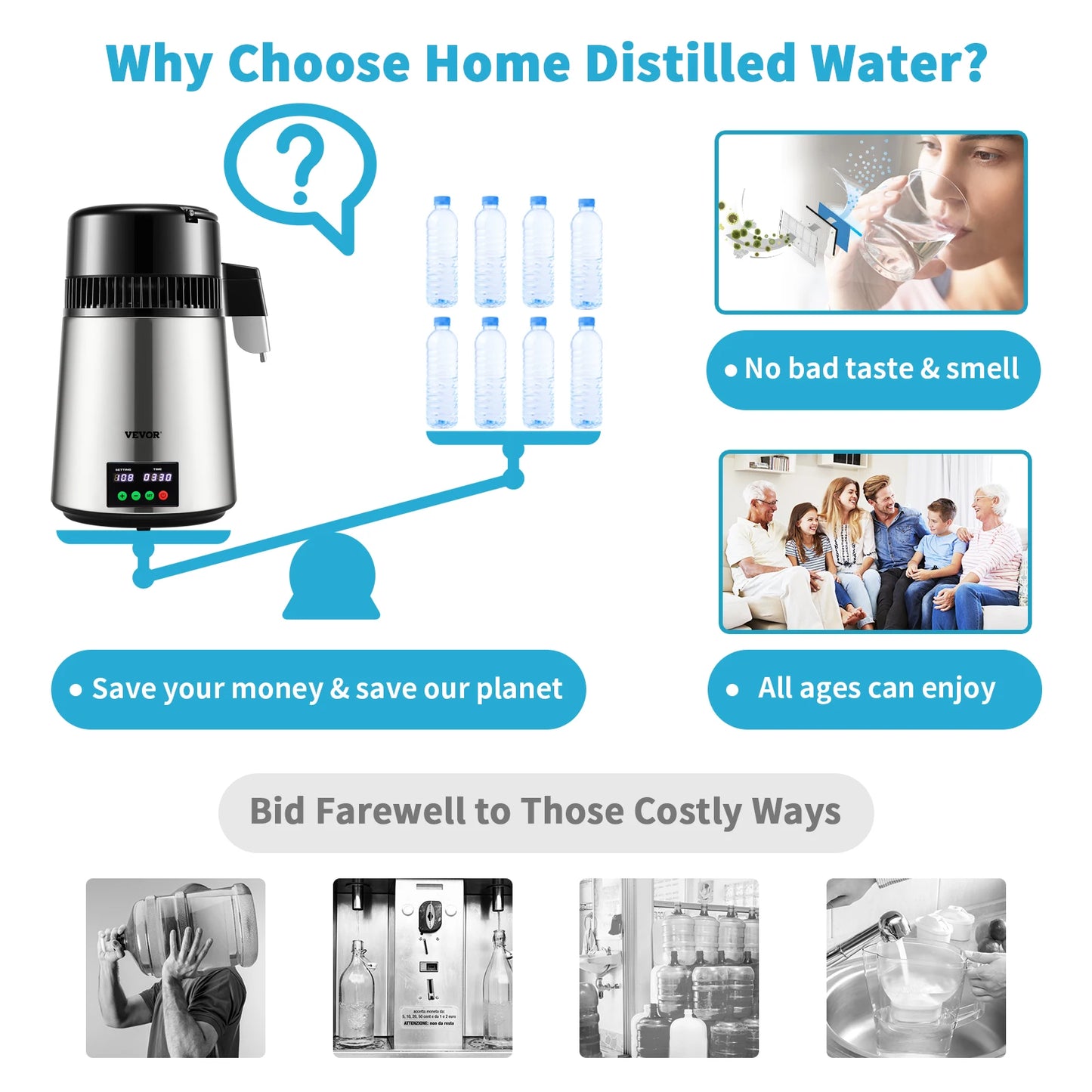 SucceBuy 4L Water Distiller Purifier 1 LPH Distillation Speed