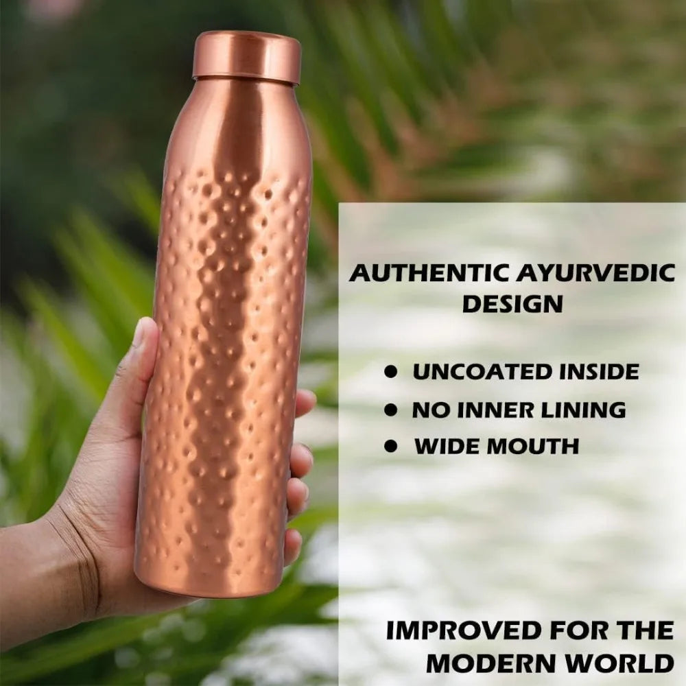 Pure Copper Water Bottle Hammered Ayurvedic Vessel