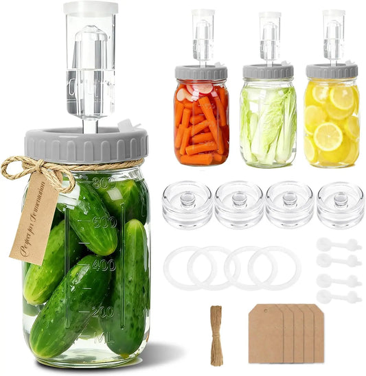 Glass Mason Jar Fermentation Kit With Durable Lids And Weights