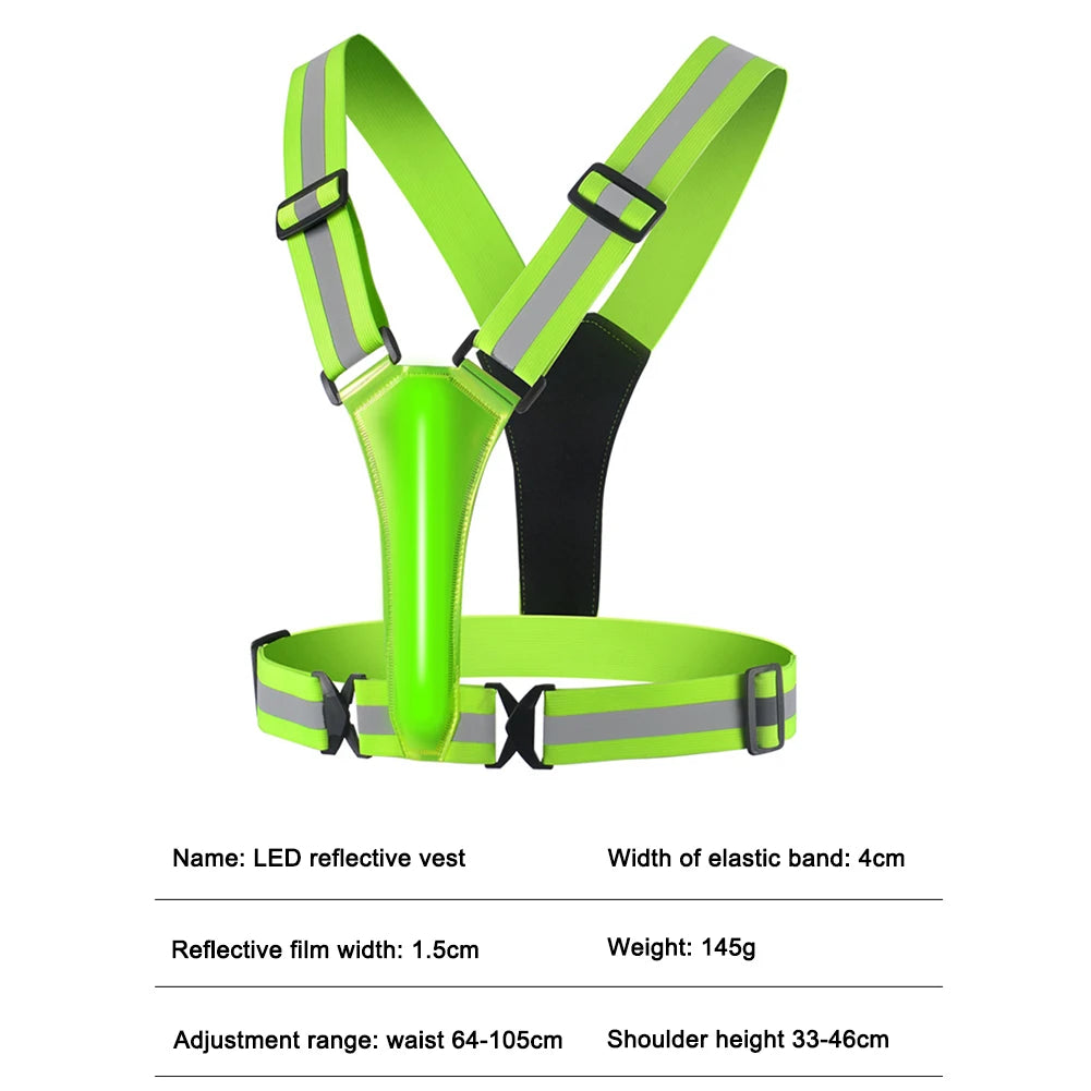 LED Glowing Reflector Straps Adjustable Reflective Running Vest High Visibility