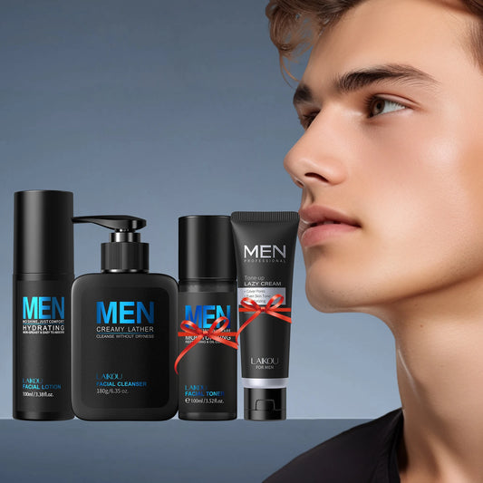 Laikou Men Skincare Set 4-Piece Lazy Cream Cleanser Toner Lotion