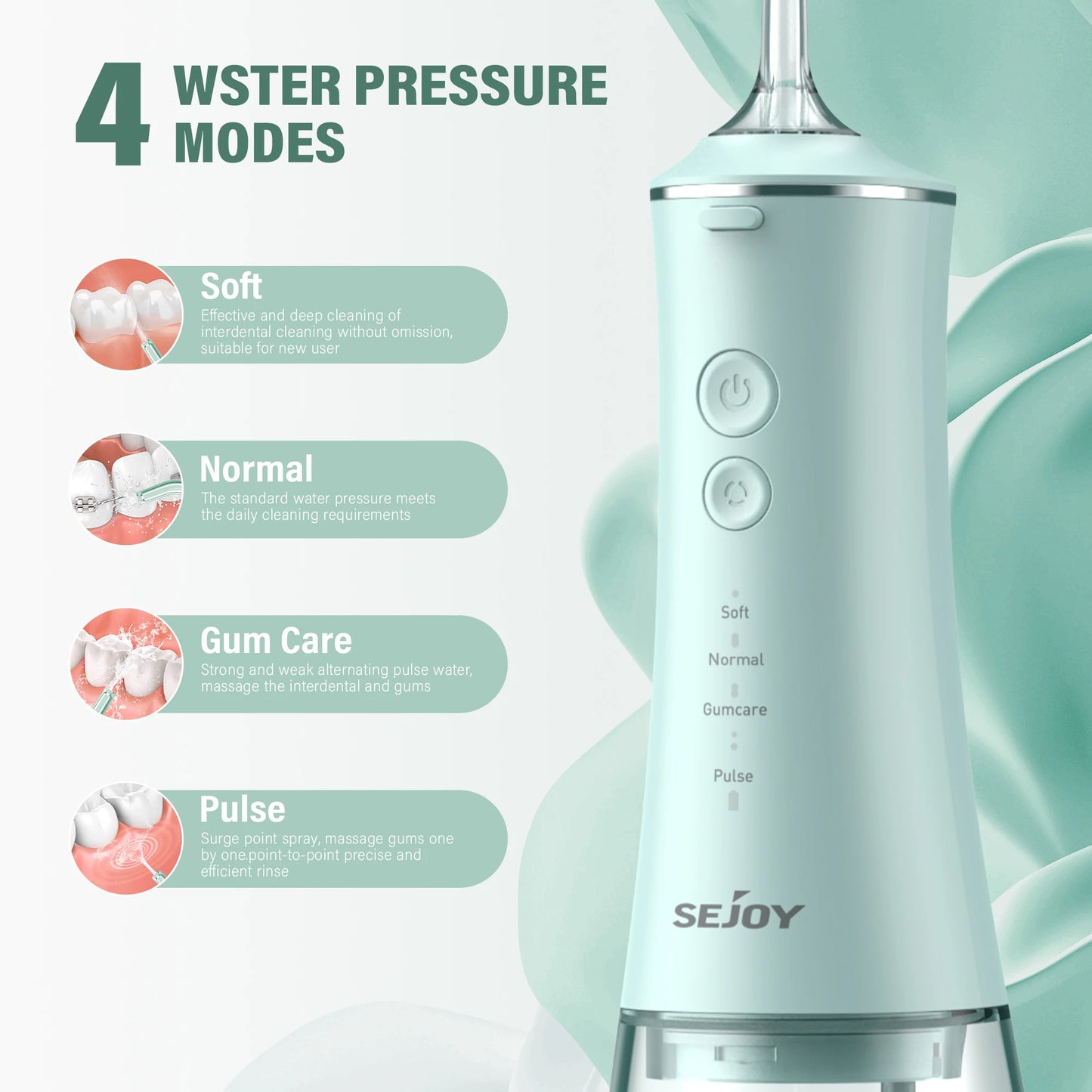 SEJOY USB Rechargeable Oral Irrigator Water Flosser 280ML Portable Teeth Cleaner