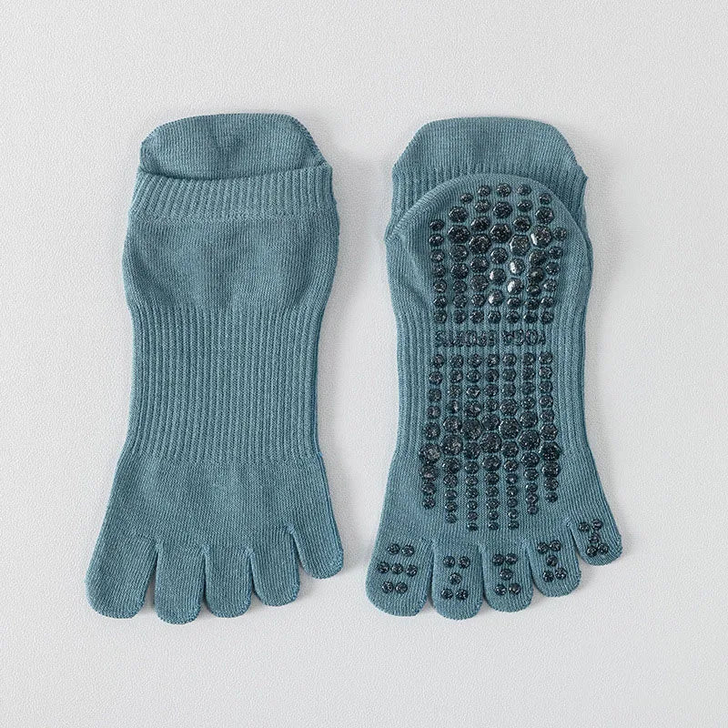 Women Full Toe Yoga Socks Cotton Non Slip Silicone Grip Five Toes Pilates
