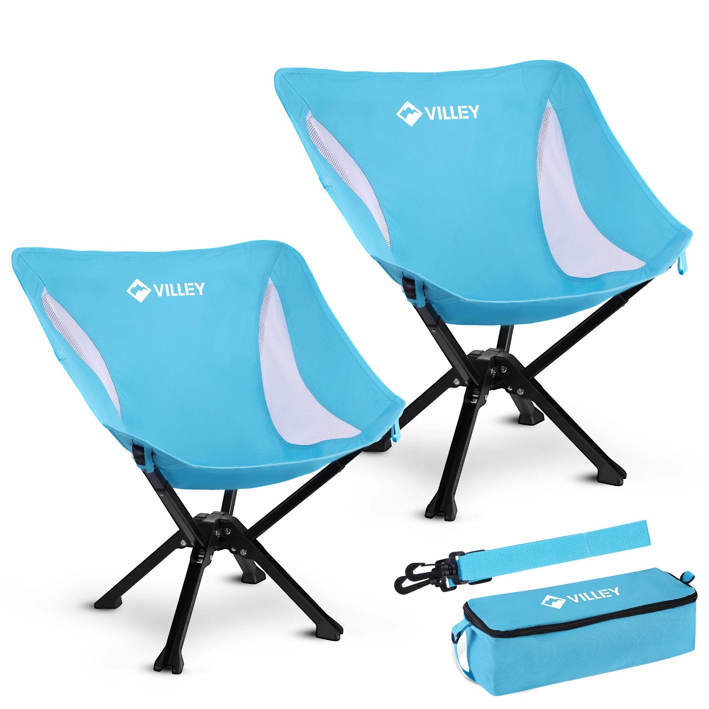 VILLEY Portable Folding Chair Lightweight Camping Chair For Beach Hiking 330 LBS