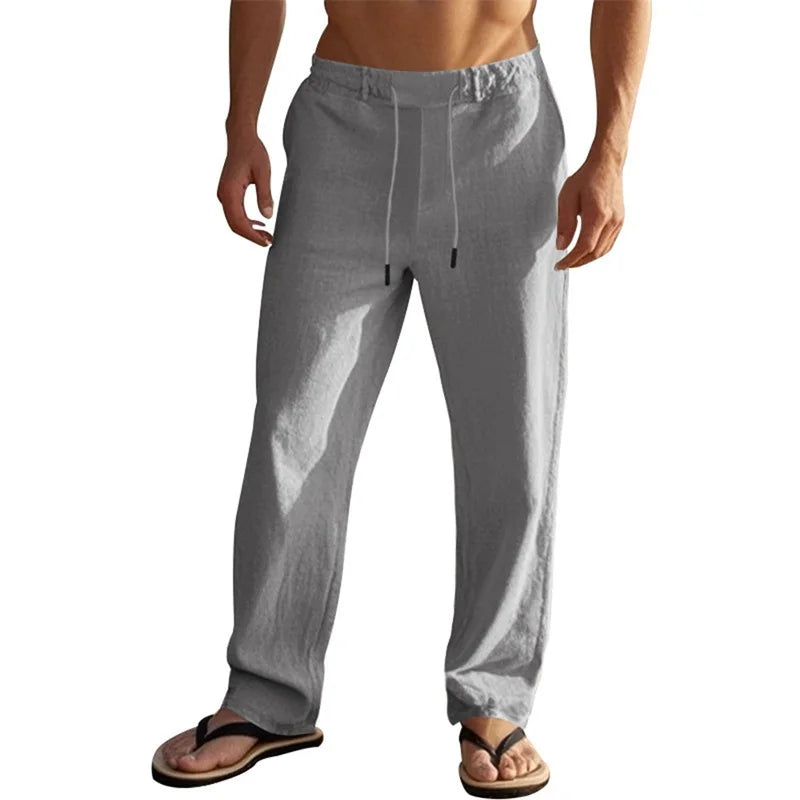 Men's Lightweight Linen Drawstring Pants With Pockets For Summer Beach Wear