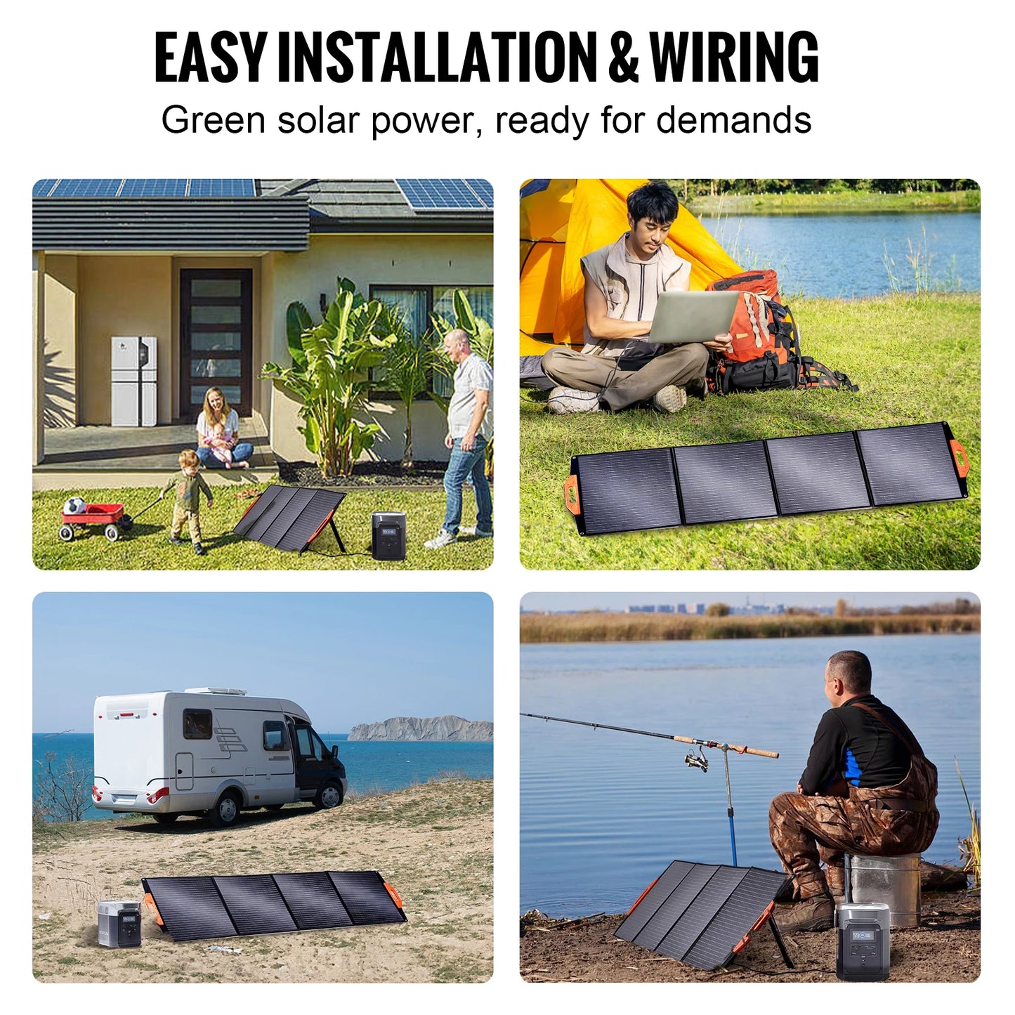 SucceBuy Portable Monocrystalline Solar Panel 200W Foldable ETFE Waterproof Outdoor