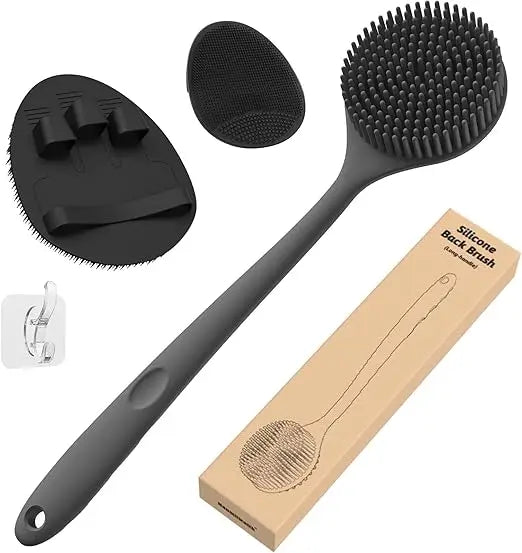 Silicone Back Scrubber Set 3 Piece With Bath Glove And Face Brush For Exfoliating