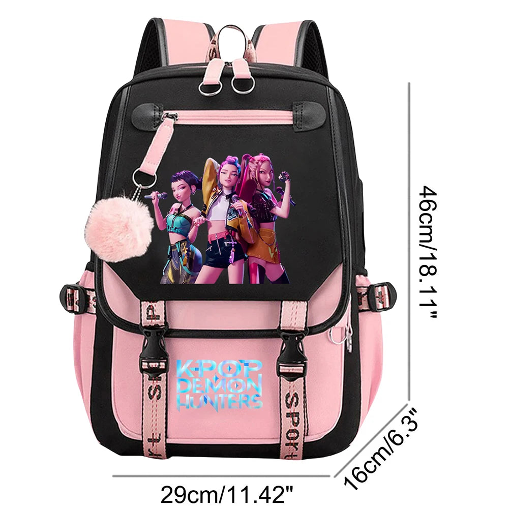 KPop Movie Print School Backpack With USB Port Laptop Bag