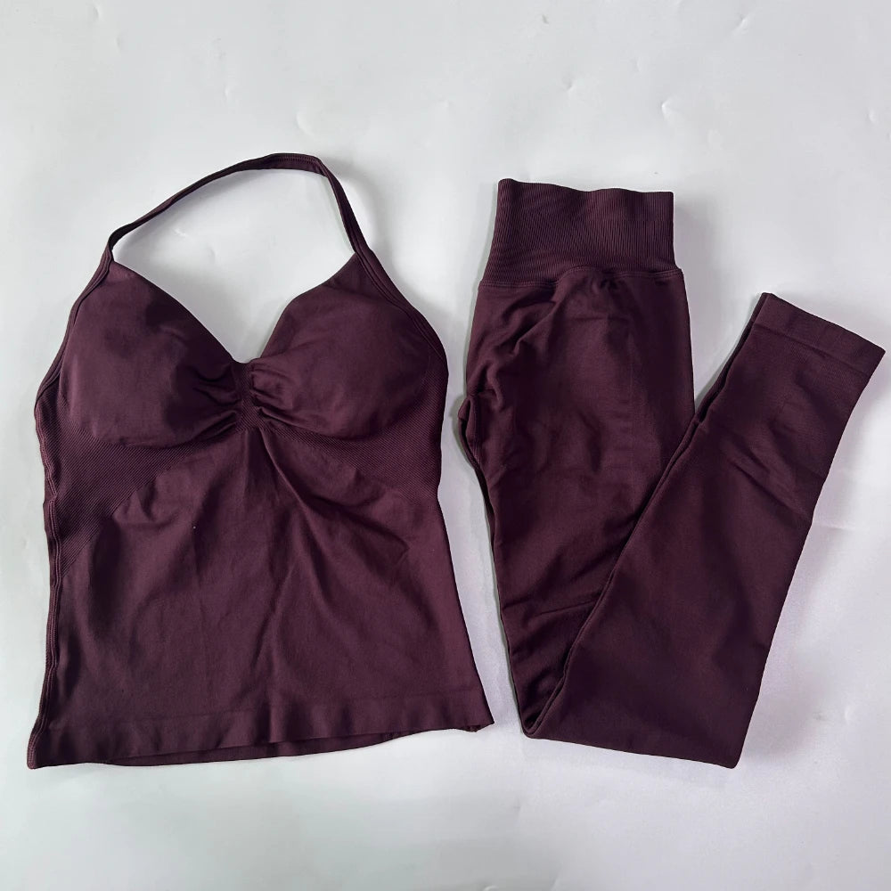 No Logo Seamless Gym Set Women Tank Tops And Leggings