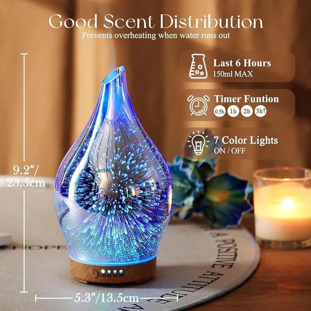 XMSJ Handmade Glass Oil Diffuser Ultrasonic Aromatherapy LED