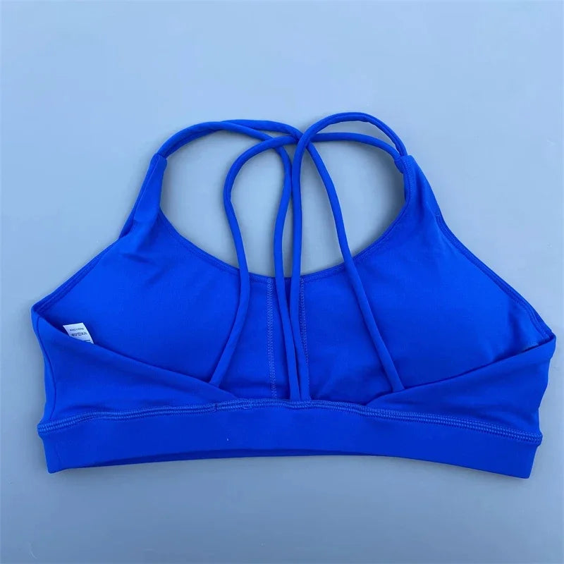 Solid Color Soft High Strength Women Cross Fitness Bra With Chest Pad