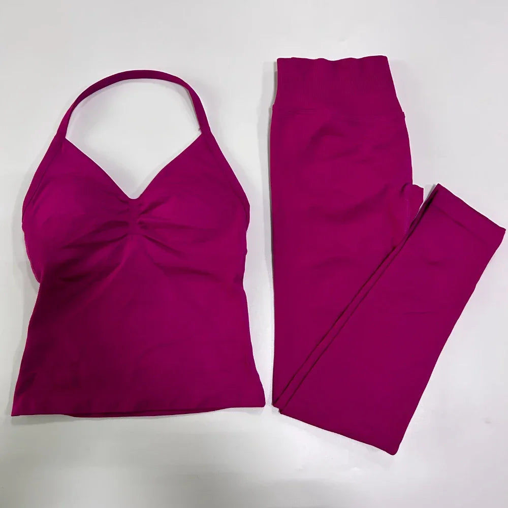 No Logo Seamless Gym Set Women Tank Tops And Leggings
