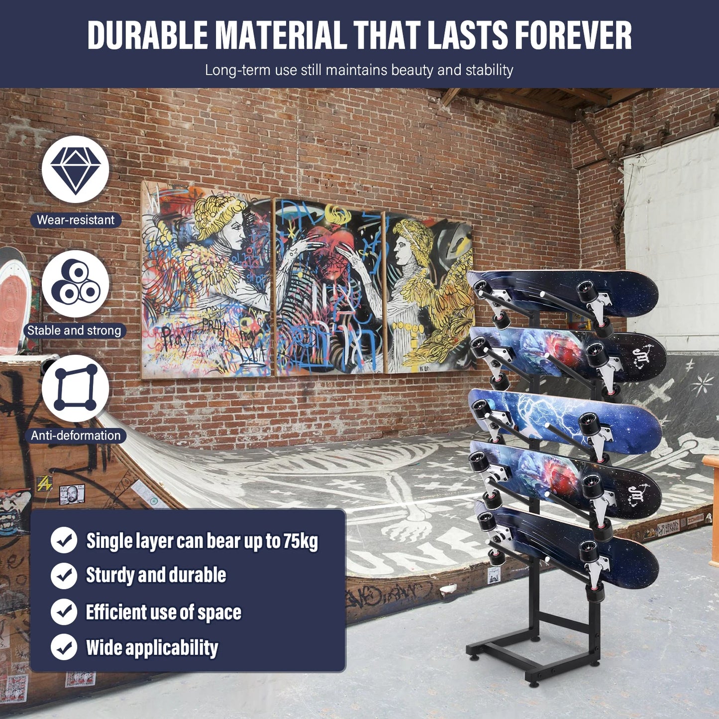 5 Tier Metal Skateboard Rack Freestanding Organizer For Home Gym