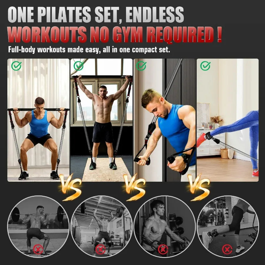 Pilates Bar Kit With Resistance Bands Heavy Duty Workout Equipment