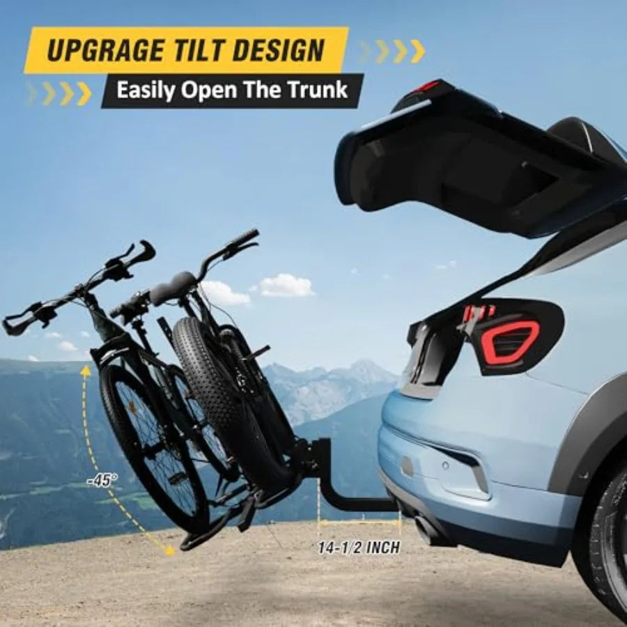 Hitch Bike Rack Wobble Free Smart Tilting Folding 2 Bike Carrier Fat Tire EBikes