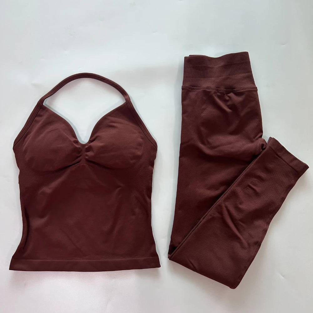 No Logo Seamless Gym Set Women Tank Tops And Leggings