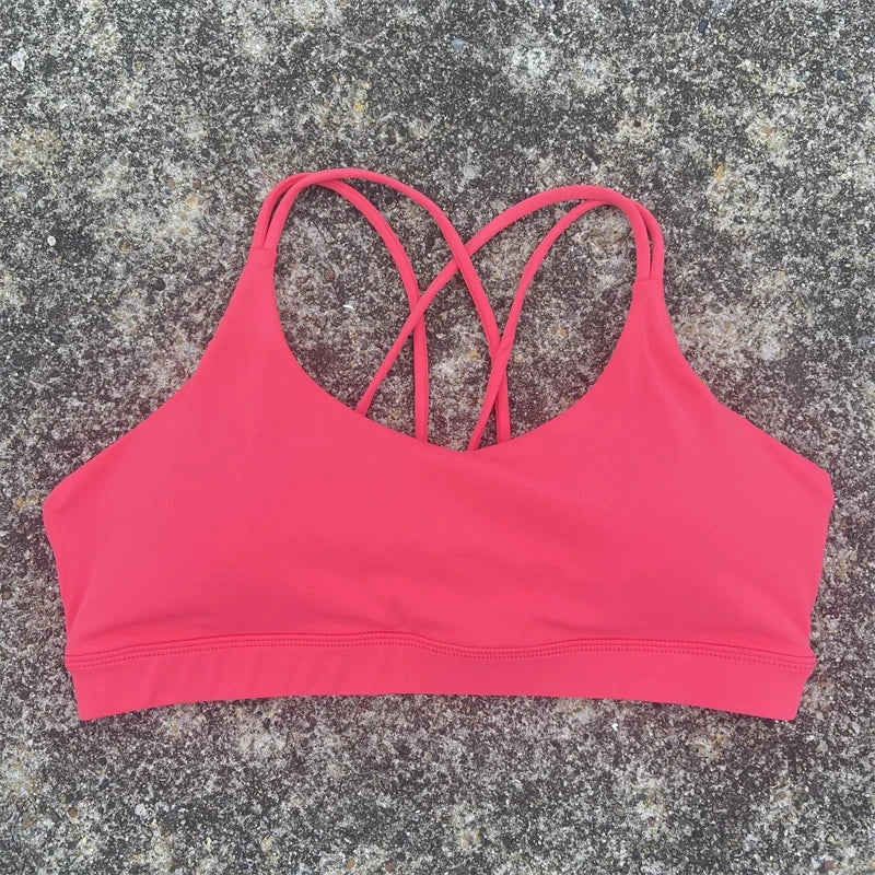Solid Color Soft High Strength Women Cross Fitness Bra With Chest Pad