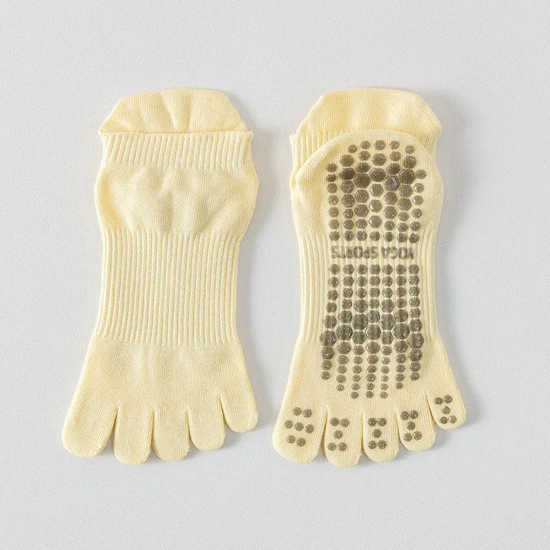 Women Full Toe Yoga Socks Cotton Non Slip Silicone Grip Five Toes Pilates