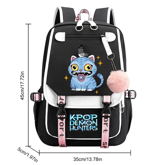 KPop Movie Print School Backpack With USB Port Laptop Bag