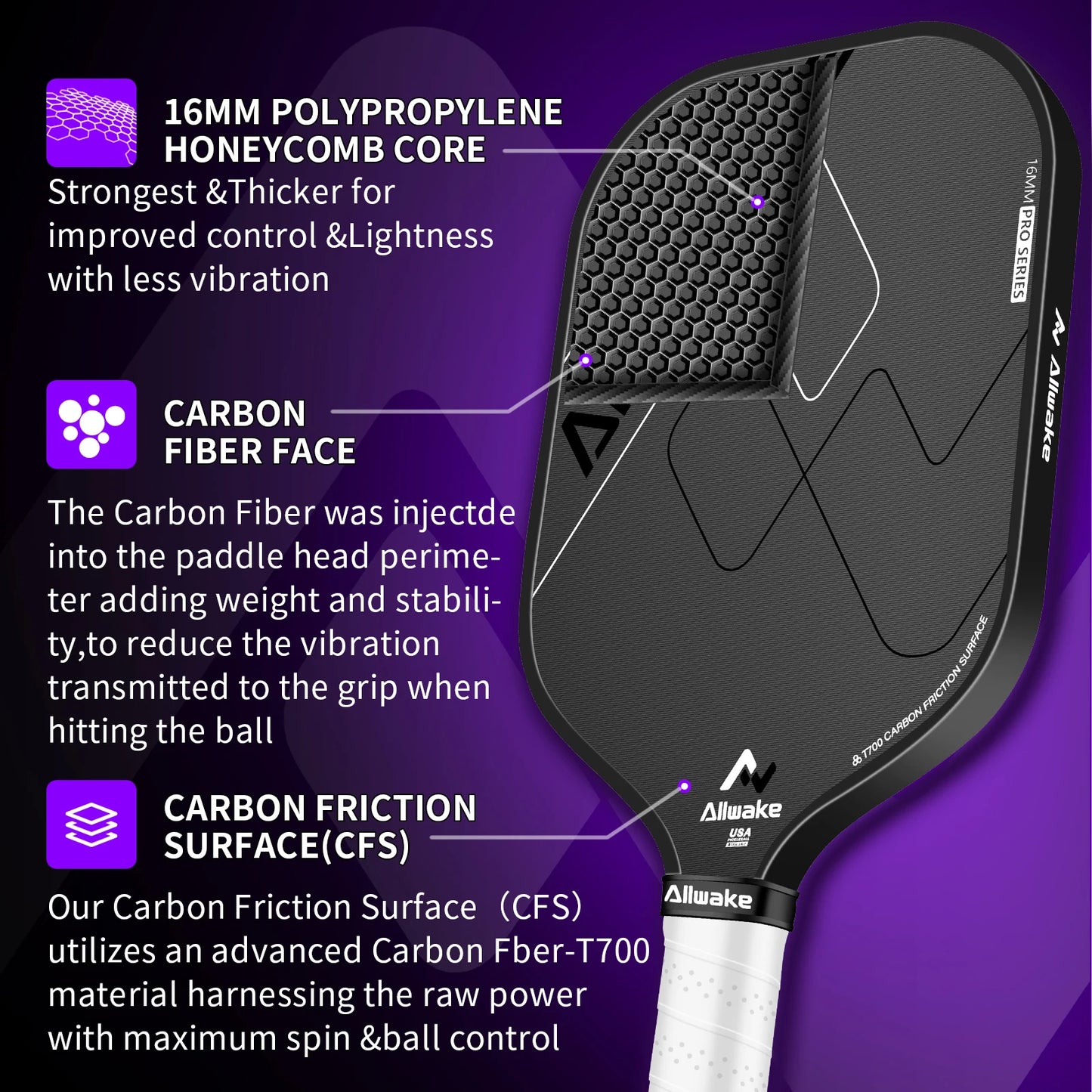 Allwake Carbon Fiber Pickleball Paddle