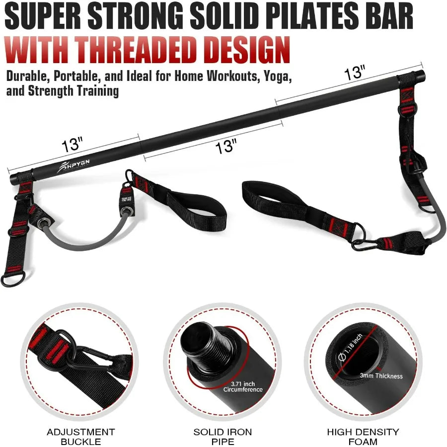 Pilates Bar Kit With Resistance Bands Heavy Duty Workout Equipment