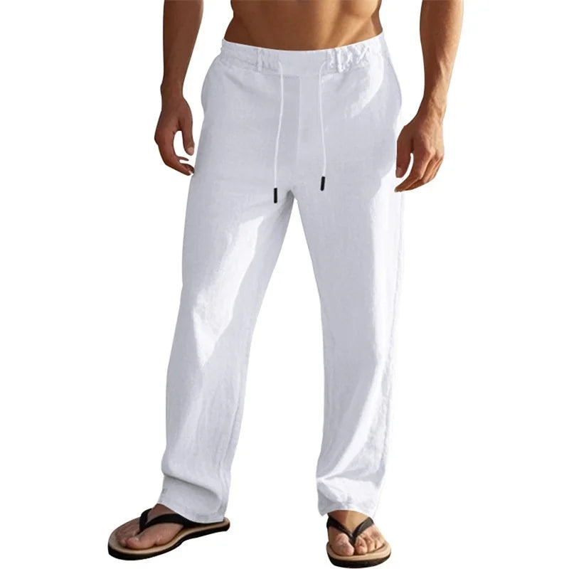 Men's Lightweight Linen Drawstring Pants With Pockets For Summer Beach Wear