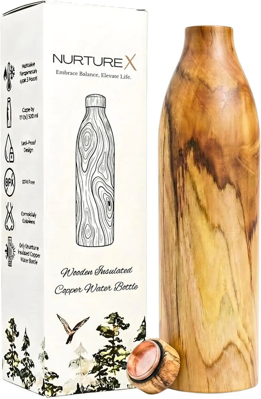 Wooden Insulated Copper Water Bottle, Leak Proof For Sports Travel