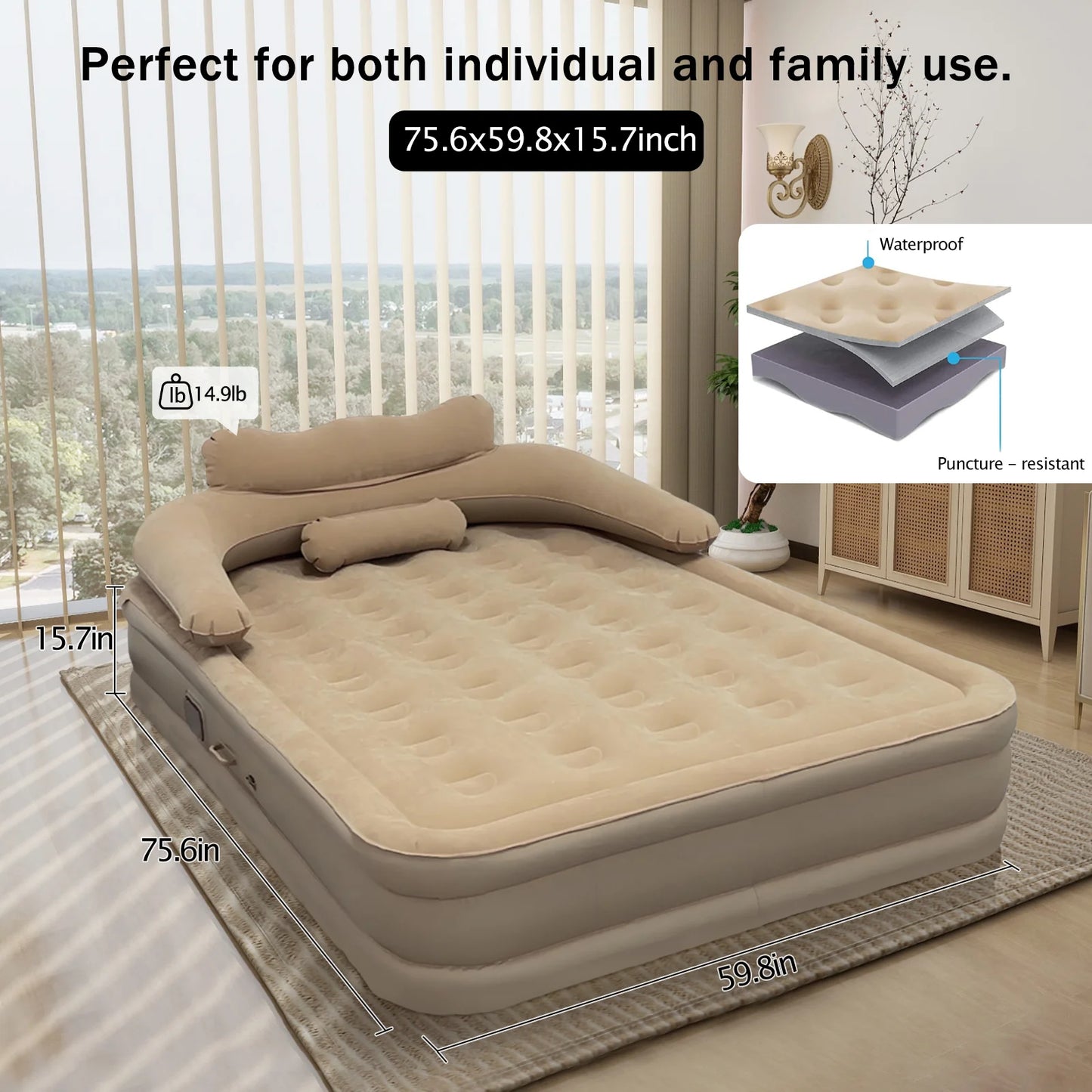 Automatic Inflatable Mattress With Pillow For Home Camping Outdoor Car Travel