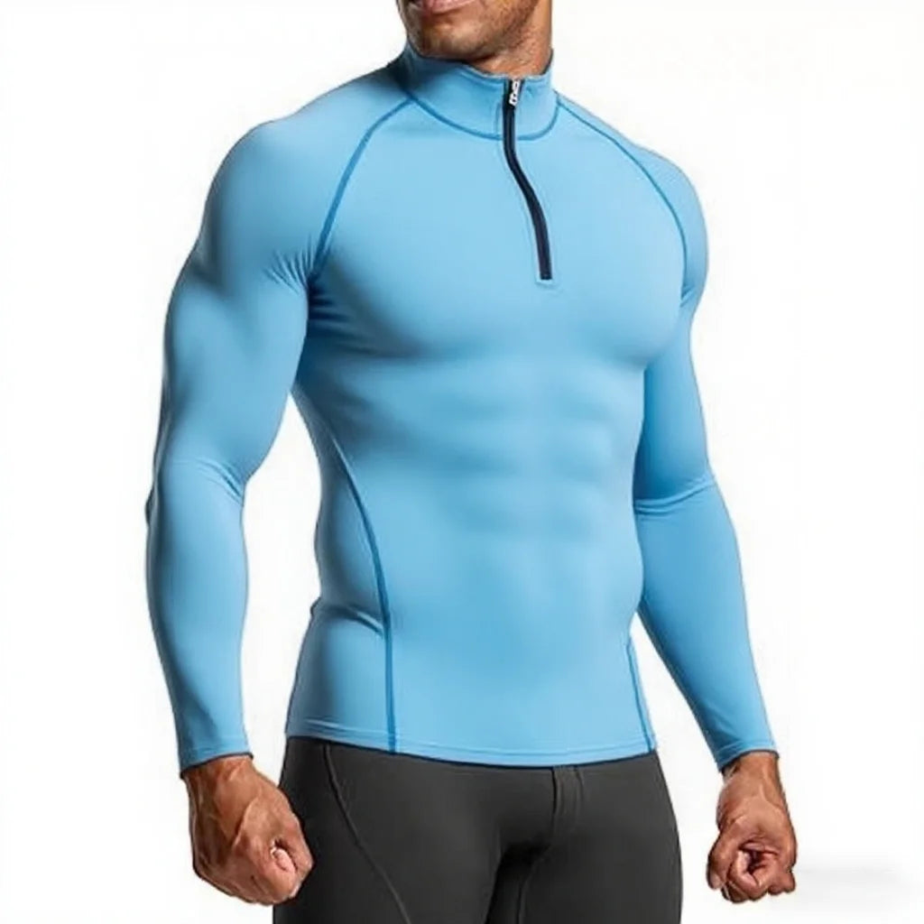 Mens Slim Fit Long Sleeve Sports Tee For Gym And Running Breathable Polyester