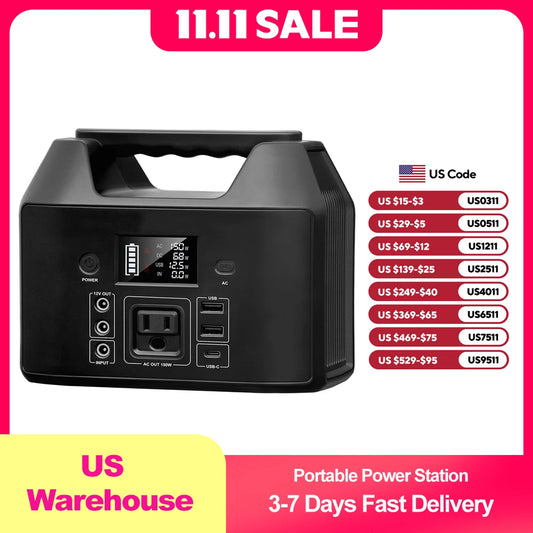 SinKeu 150W Portable Power Station LiFePO4 Battery Solar Generator 122.8Wh With AC 110V