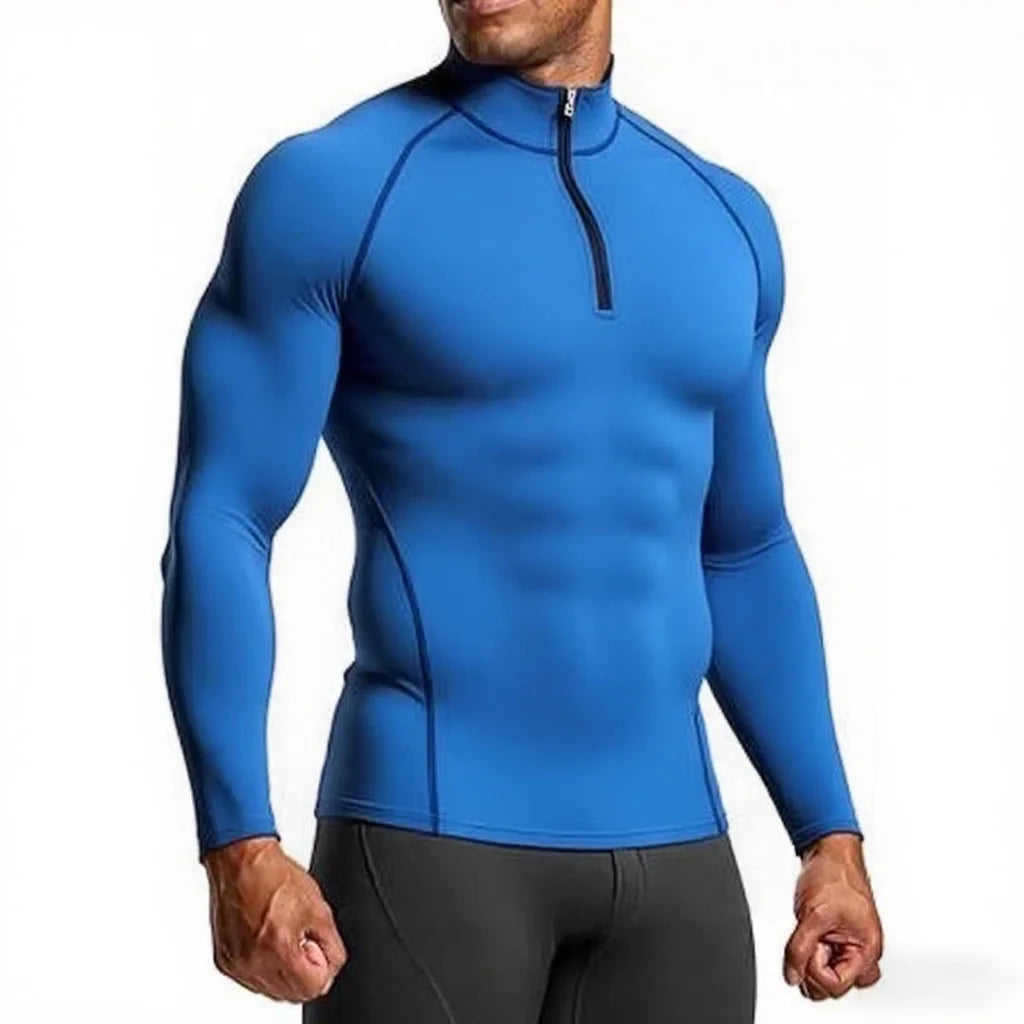 Mens Slim Fit Long Sleeve Sports Tee For Gym And Running Breathable Polyester