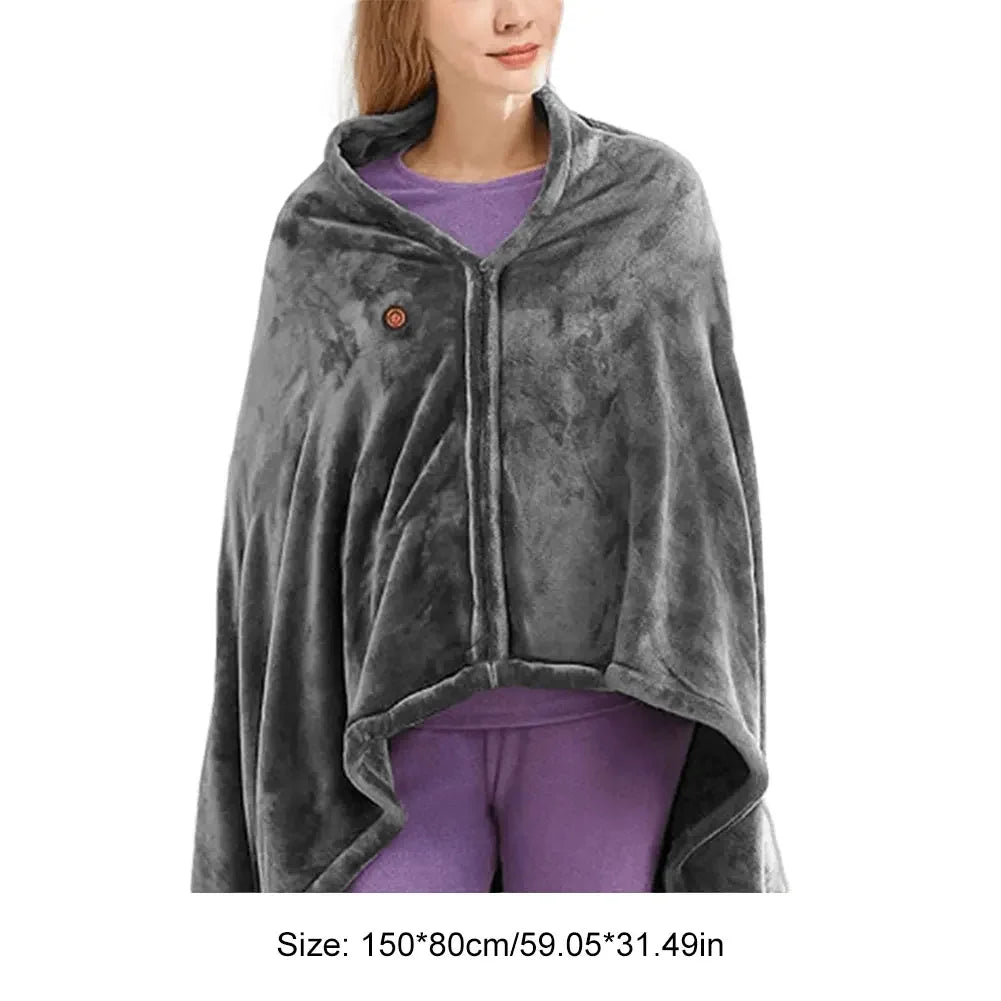 USB Heated Shawl Electric Blanket With 3 Heating Levels Wearable Poncho Throw