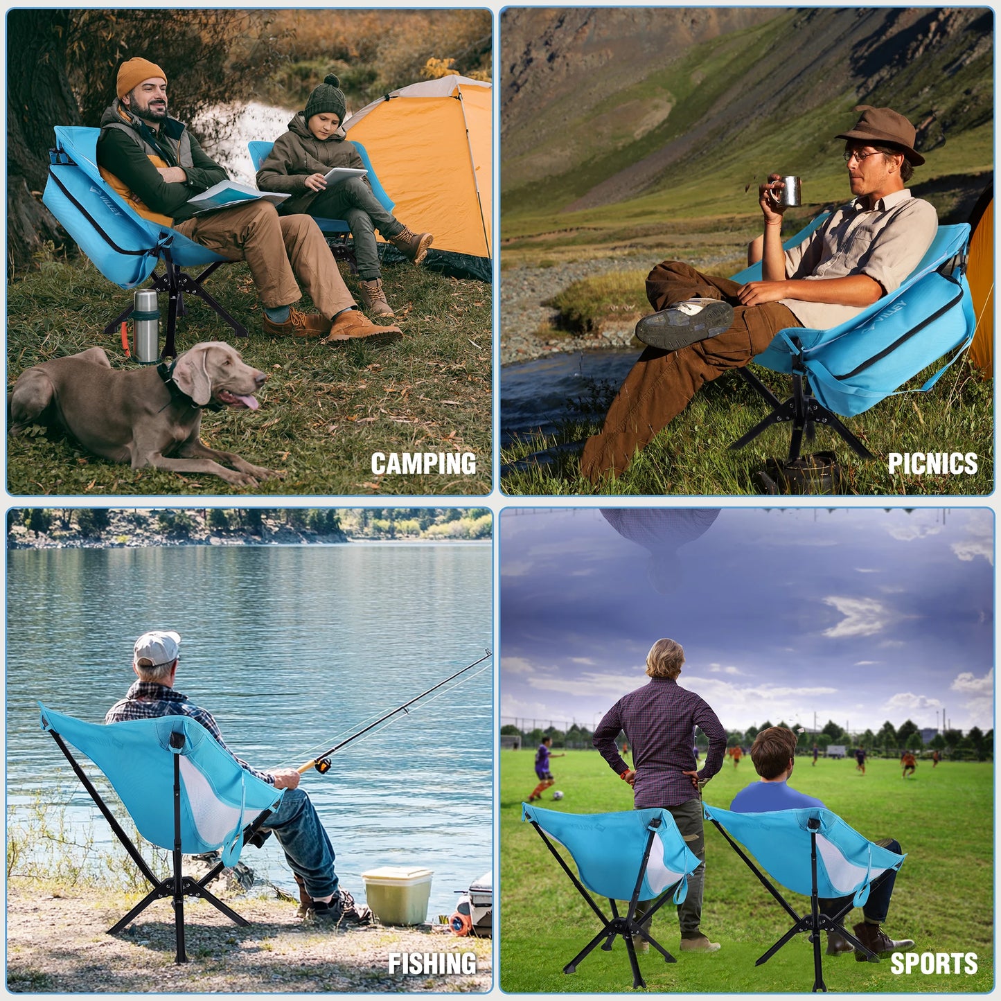 VILLEY Portable Folding Chair Lightweight Camping Chair For Beach Hiking 330 LBS
