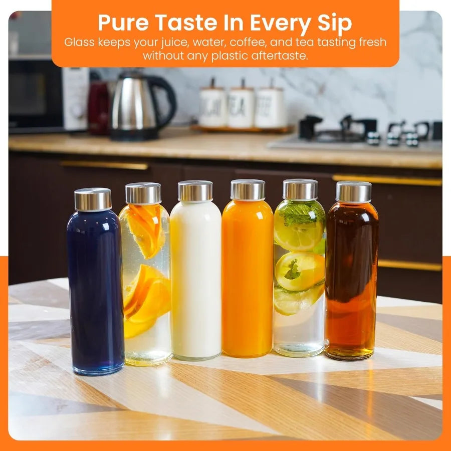 Clear Glass Bottles With Stainless Steel Cap For Juices And Smoothies