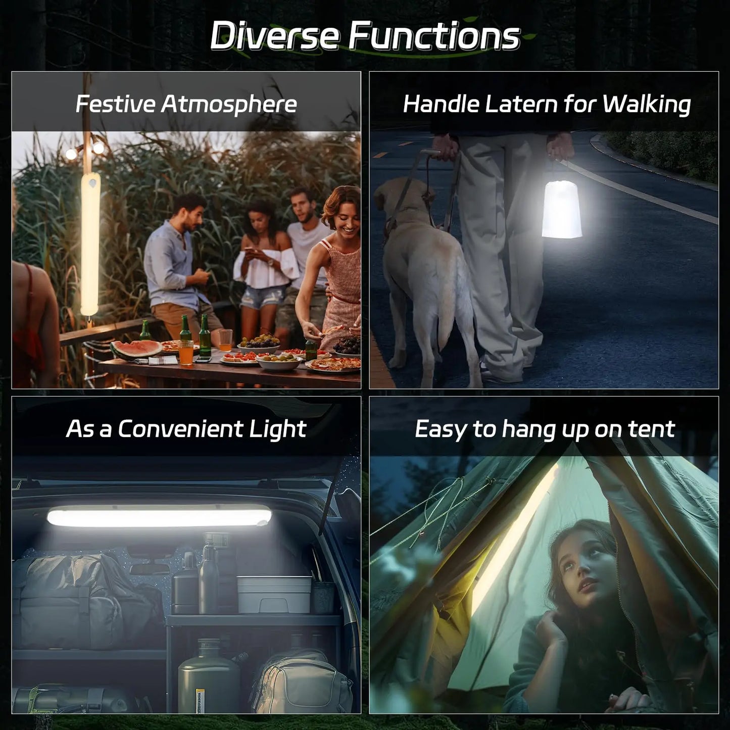 Selorss Rechargeable Camping Light Waterproof 2000mAh Tent Lamp Spotlight