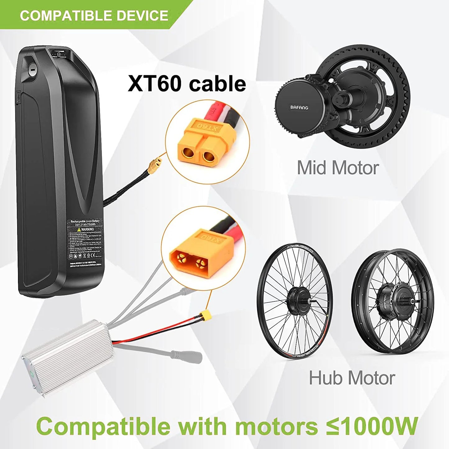 Original Ebike Battery 52V 48V 36V Hailong 18650 21700 Pack For Bafang Tongsheng