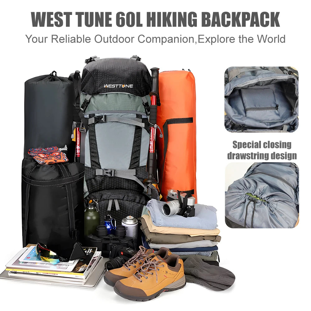 WestTune Explorer Internal Frame Backpack Weatherproofing Rain Cover HikingAdventures