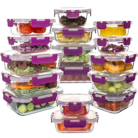 Glass Food Storage Containers Set Leakproof Airtight BPA-Free Microwave Oven-Safe