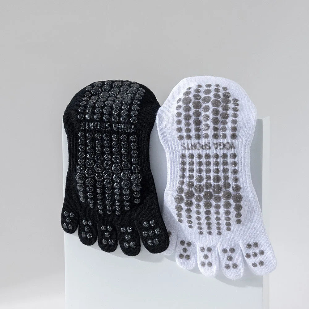 Women Full Toe Yoga Socks Cotton Non Slip Silicone Grip Five Toes Pilates