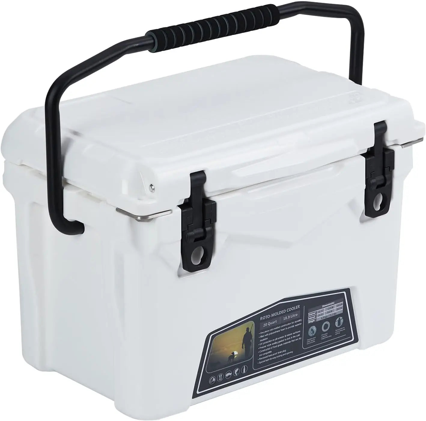 Heavy Duty Portable Ice Cooler With Cup Holder Fish Ruler Bottle Opener