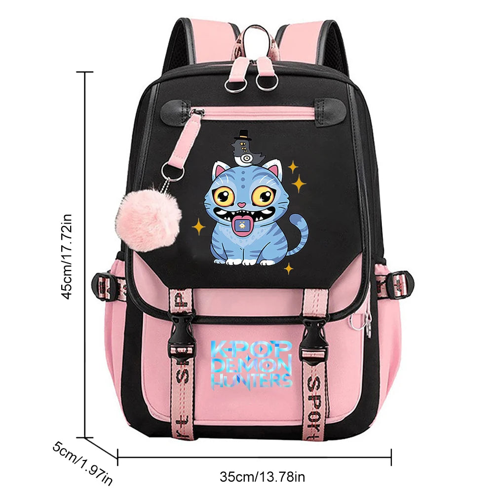 KPop Movie Print School Backpack With USB Port Laptop Bag