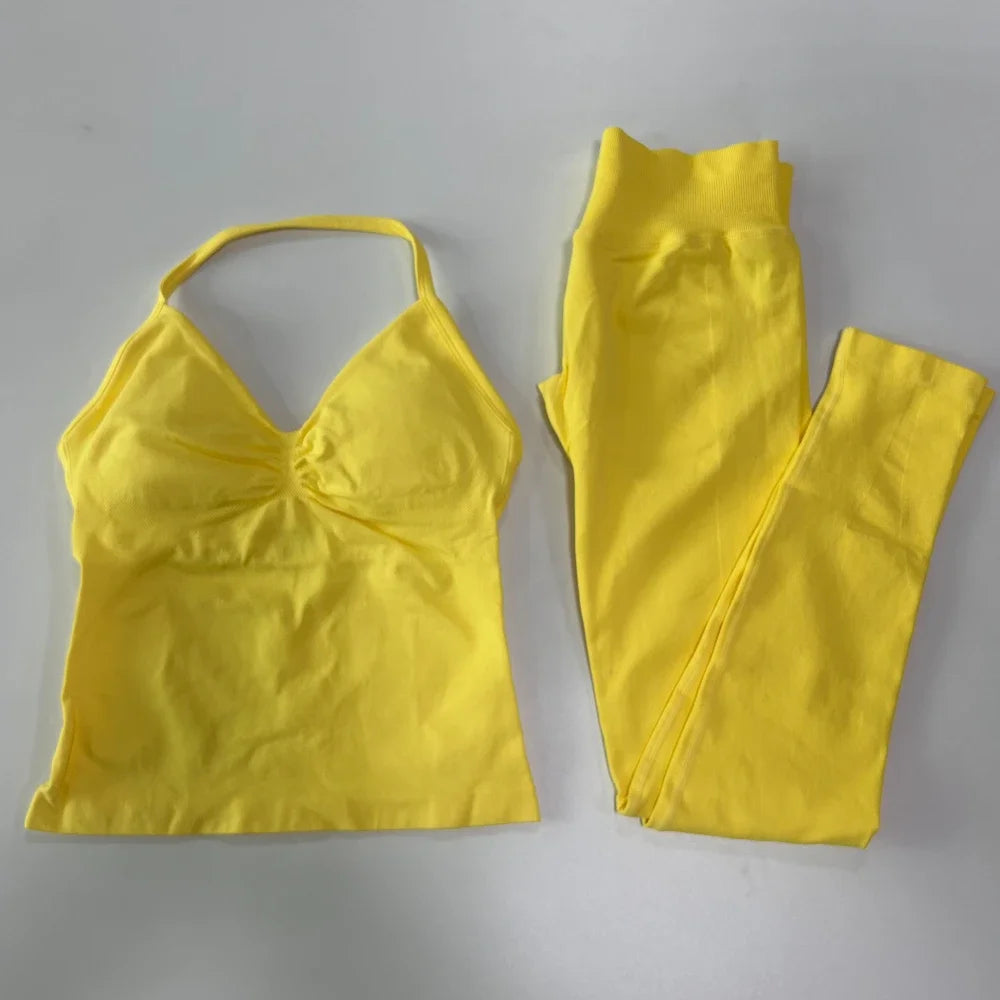 No Logo Seamless Gym Set Women Tank Tops And Leggings