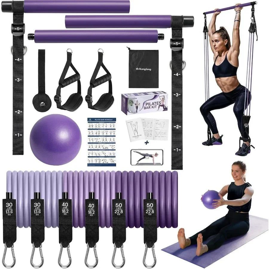 Pilates Bar Kit With Resistance Bands Stainless Steel